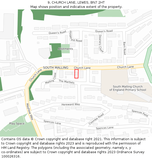 9, CHURCH LANE, LEWES, BN7 2HT: Location map and indicative extent of plot