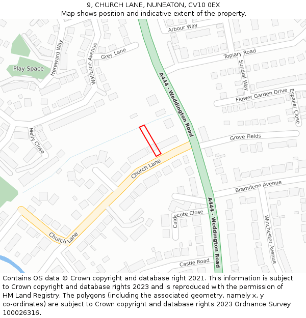 9, CHURCH LANE, NUNEATON, CV10 0EX: Location map and indicative extent of plot