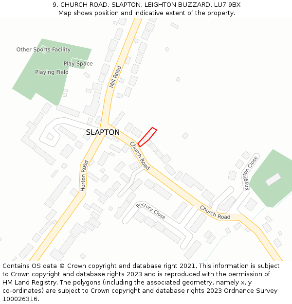 9, CHURCH ROAD, SLAPTON, LEIGHTON BUZZARD, LU7 9BX: Location map and indicative extent of plot
