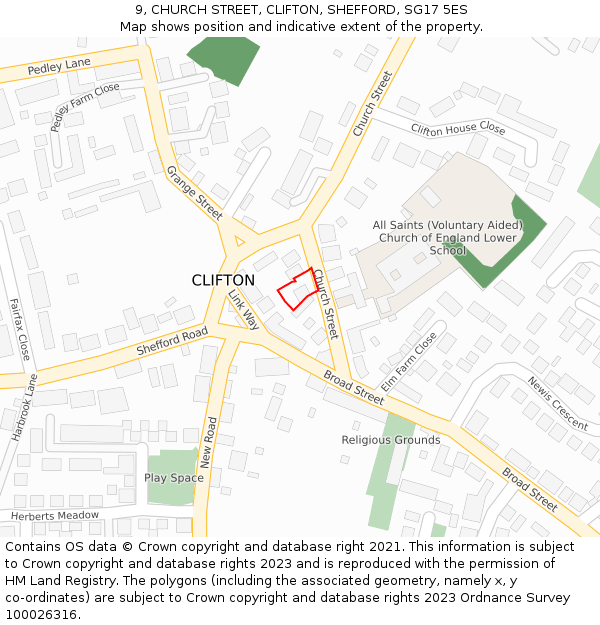 9, CHURCH STREET, CLIFTON, SHEFFORD, SG17 5ES: Location map and indicative extent of plot