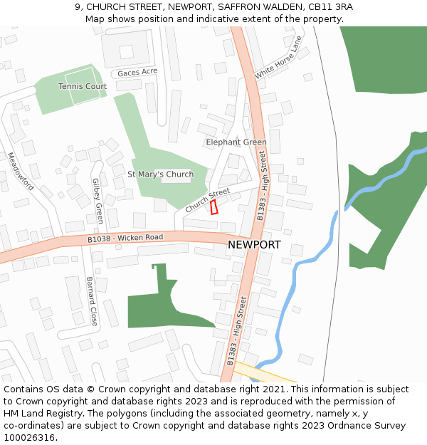 9, CHURCH STREET, NEWPORT, SAFFRON WALDEN, CB11 3RA: Location map and indicative extent of plot