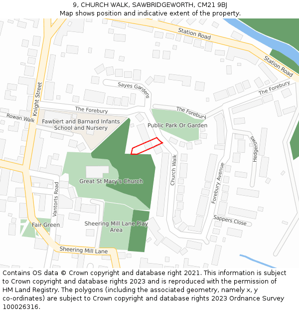 9, CHURCH WALK, SAWBRIDGEWORTH, CM21 9BJ: Location map and indicative extent of plot