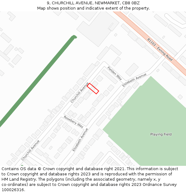 9, CHURCHILL AVENUE, NEWMARKET, CB8 0BZ: Location map and indicative extent of plot