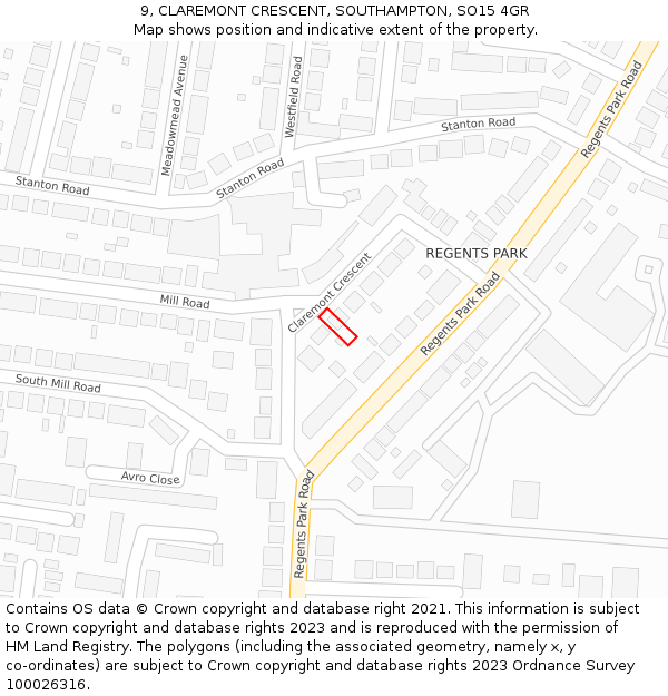 9, CLAREMONT CRESCENT, SOUTHAMPTON, SO15 4GR: Location map and indicative extent of plot