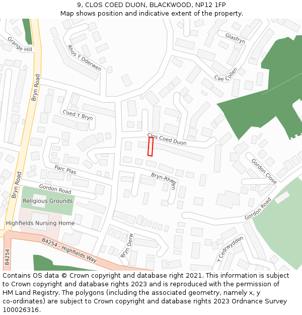 9, CLOS COED DUON, BLACKWOOD, NP12 1FP: Location map and indicative extent of plot