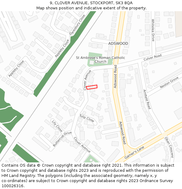9, CLOVER AVENUE, STOCKPORT, SK3 8QA: Location map and indicative extent of plot