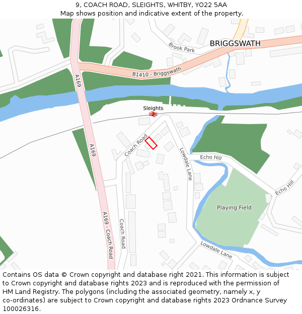9, COACH ROAD, SLEIGHTS, WHITBY, YO22 5AA: Location map and indicative extent of plot