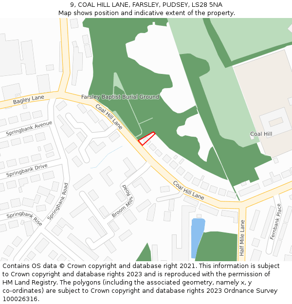 9, COAL HILL LANE, FARSLEY, PUDSEY, LS28 5NA: Location map and indicative extent of plot