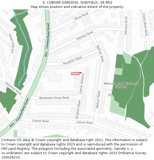9, COBNAR GARDENS, SHEFFIELD, S8 8RQ: Location map and indicative extent of plot