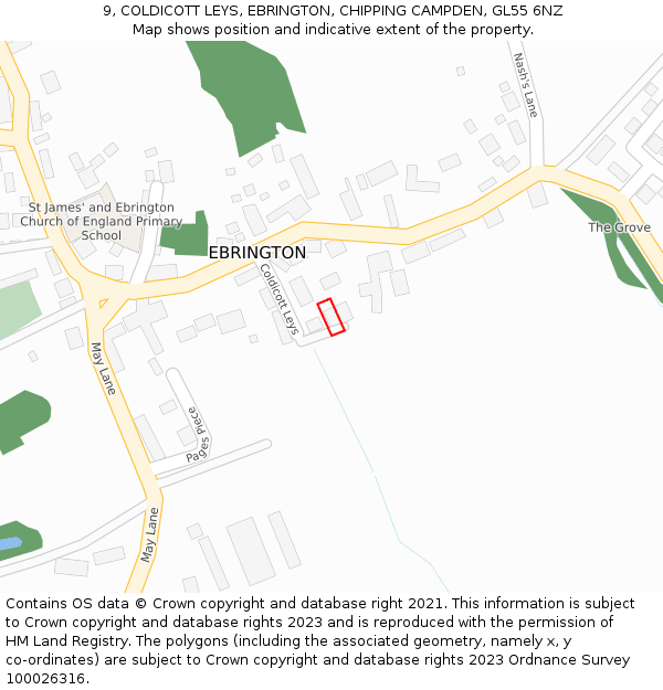 9, COLDICOTT LEYS, EBRINGTON, CHIPPING CAMPDEN, GL55 6NZ: Location map and indicative extent of plot