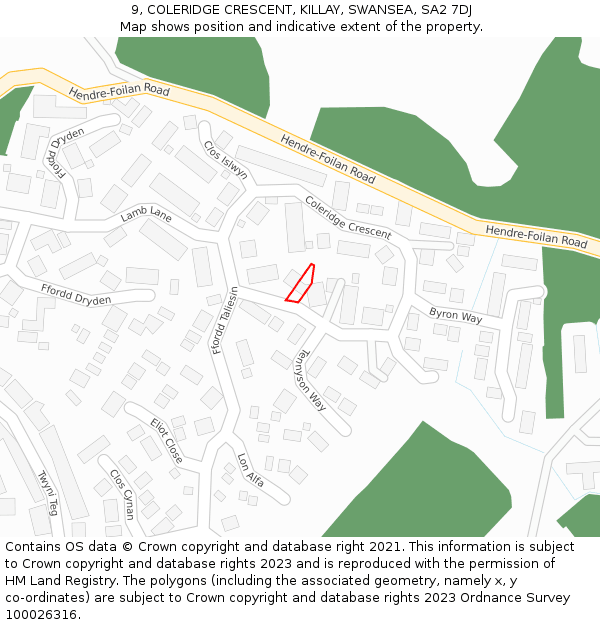 9, COLERIDGE CRESCENT, KILLAY, SWANSEA, SA2 7DJ: Location map and indicative extent of plot