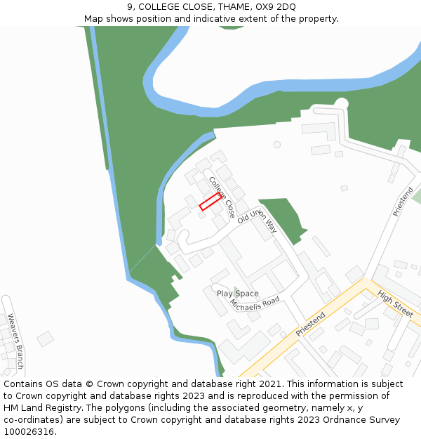 9, COLLEGE CLOSE, THAME, OX9 2DQ: Location map and indicative extent of plot