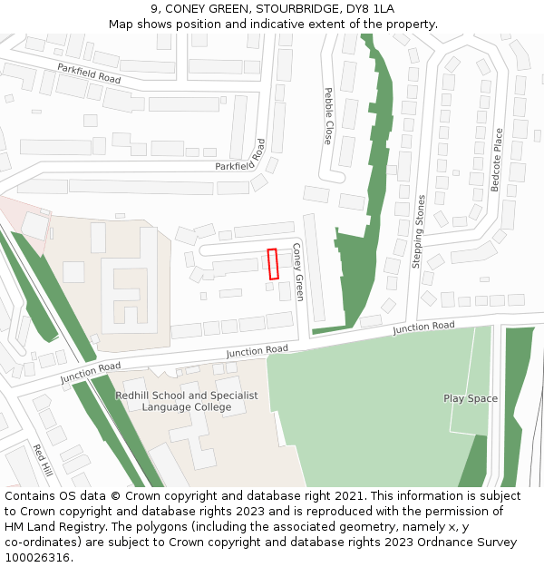 9, CONEY GREEN, STOURBRIDGE, DY8 1LA: Location map and indicative extent of plot