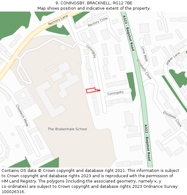 9, CONINGSBY, BRACKNELL, RG12 7BE: Location map and indicative extent of plot
