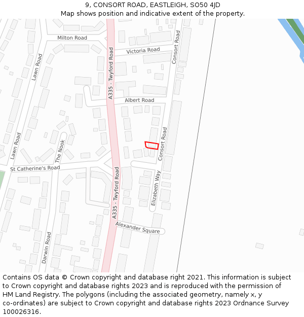 9, CONSORT ROAD, EASTLEIGH, SO50 4JD: Location map and indicative extent of plot