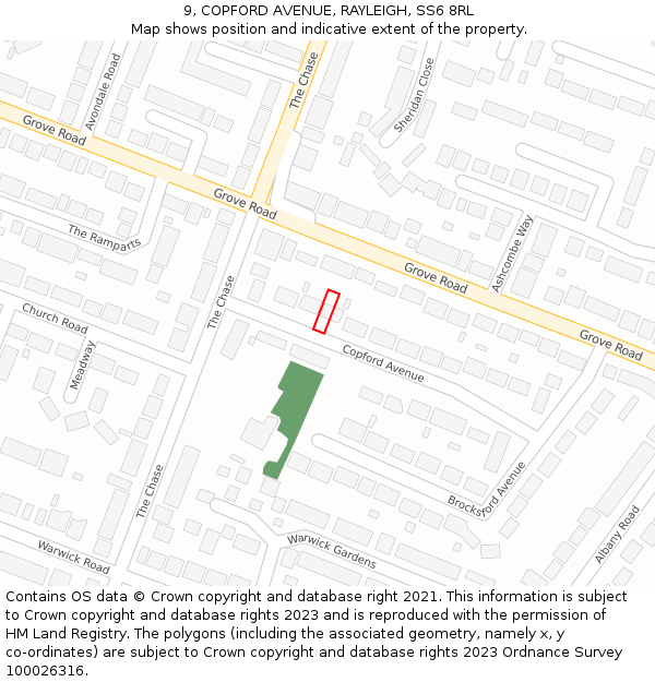 9, COPFORD AVENUE, RAYLEIGH, SS6 8RL: Location map and indicative extent of plot