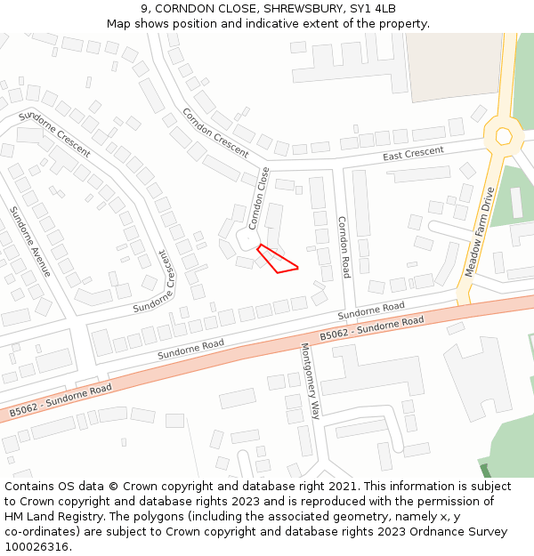 9, CORNDON CLOSE, SHREWSBURY, SY1 4LB: Location map and indicative extent of plot