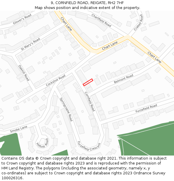 9, CORNFIELD ROAD, REIGATE, RH2 7HF: Location map and indicative extent of plot