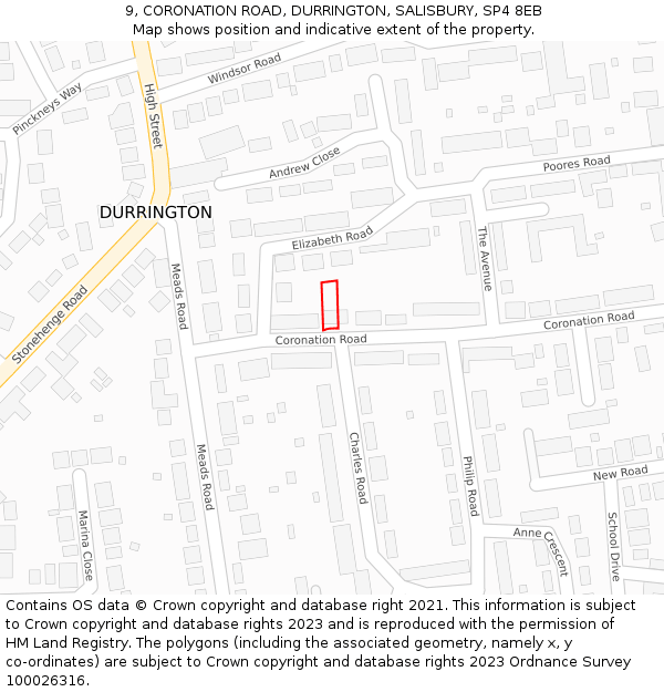9, CORONATION ROAD, DURRINGTON, SALISBURY, SP4 8EB: Location map and indicative extent of plot