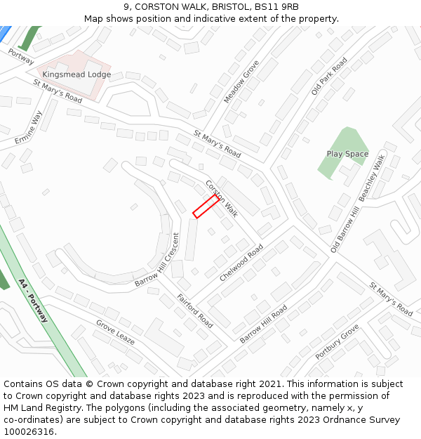 9, CORSTON WALK, BRISTOL, BS11 9RB: Location map and indicative extent of plot