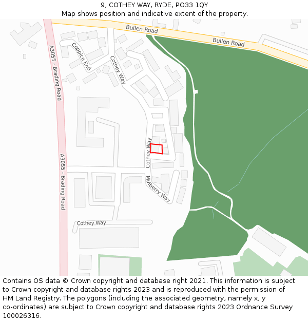 9, COTHEY WAY, RYDE, PO33 1QY: Location map and indicative extent of plot