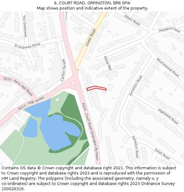 9, COURT ROAD, ORPINGTON, BR6 0PW: Location map and indicative extent of plot