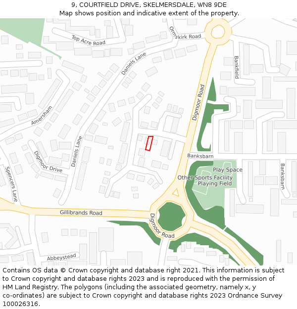 9, COURTFIELD DRIVE, SKELMERSDALE, WN8 9DE: Location map and indicative extent of plot