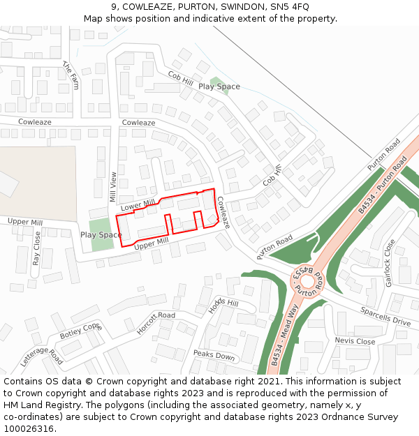 9, COWLEAZE, PURTON, SWINDON, SN5 4FQ: Location map and indicative extent of plot