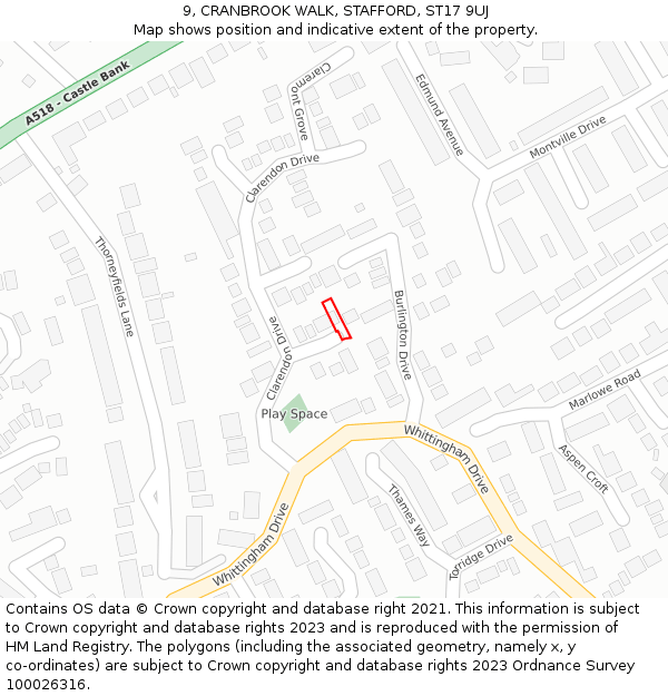 9, CRANBROOK WALK, STAFFORD, ST17 9UJ: Location map and indicative extent of plot
