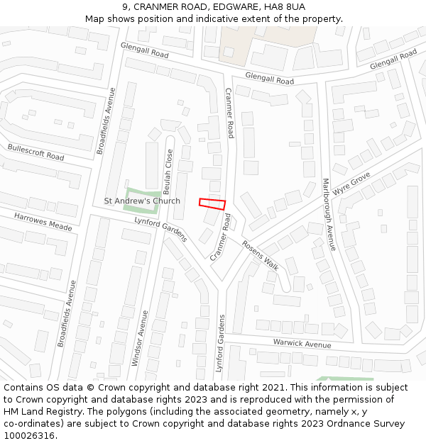 9, CRANMER ROAD, EDGWARE, HA8 8UA: Location map and indicative extent of plot