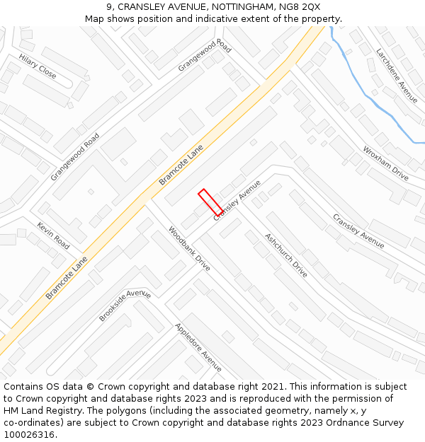 9, CRANSLEY AVENUE, NOTTINGHAM, NG8 2QX: Location map and indicative extent of plot