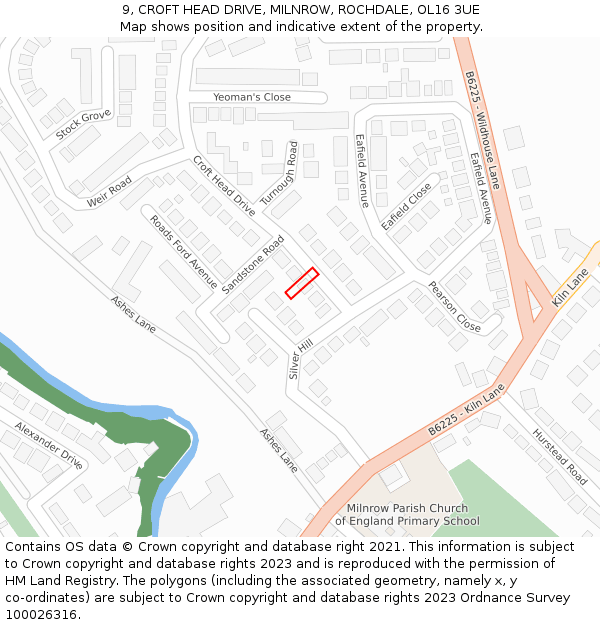 9, CROFT HEAD DRIVE, MILNROW, ROCHDALE, OL16 3UE: Location map and indicative extent of plot