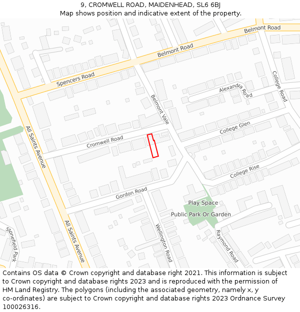 9, CROMWELL ROAD, MAIDENHEAD, SL6 6BJ: Location map and indicative extent of plot