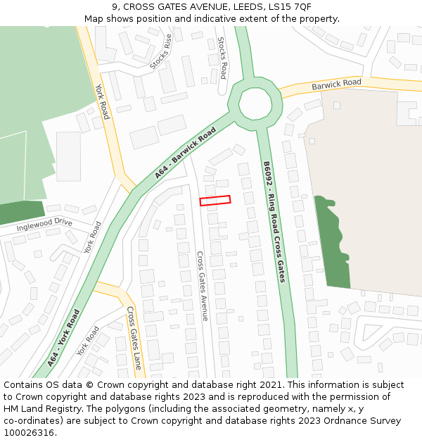 9, CROSS GATES AVENUE, LEEDS, LS15 7QF: Location map and indicative extent of plot