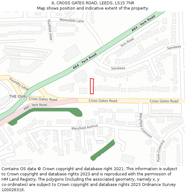 9, CROSS GATES ROAD, LEEDS, LS15 7NR: Location map and indicative extent of plot
