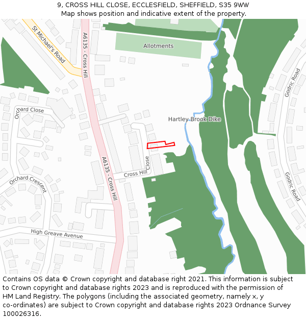 9, CROSS HILL CLOSE, ECCLESFIELD, SHEFFIELD, S35 9WW: Location map and indicative extent of plot