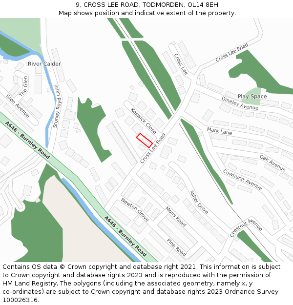 9, CROSS LEE ROAD, TODMORDEN, OL14 8EH: Location map and indicative extent of plot