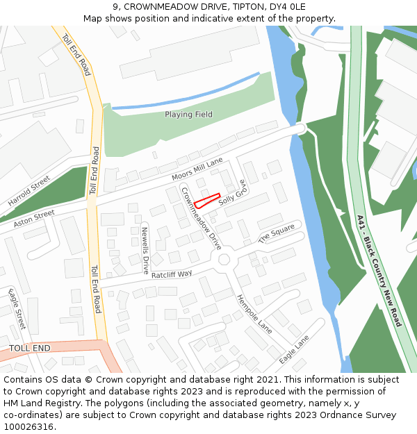 9, CROWNMEADOW DRIVE, TIPTON, DY4 0LE: Location map and indicative extent of plot