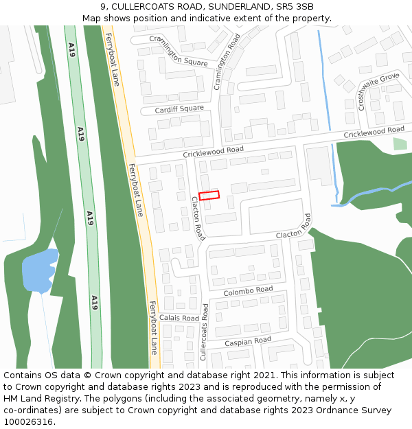 9, CULLERCOATS ROAD, SUNDERLAND, SR5 3SB: Location map and indicative extent of plot