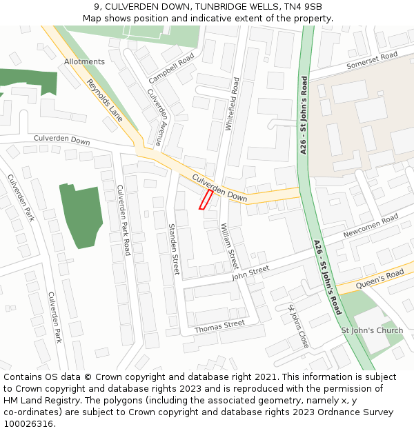 9, CULVERDEN DOWN, TUNBRIDGE WELLS, TN4 9SB: Location map and indicative extent of plot
