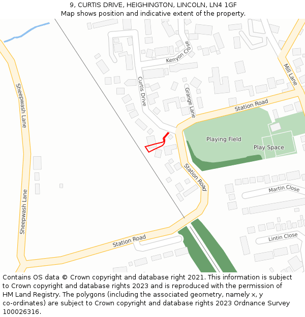 9, CURTIS DRIVE, HEIGHINGTON, LINCOLN, LN4 1GF: Location map and indicative extent of plot