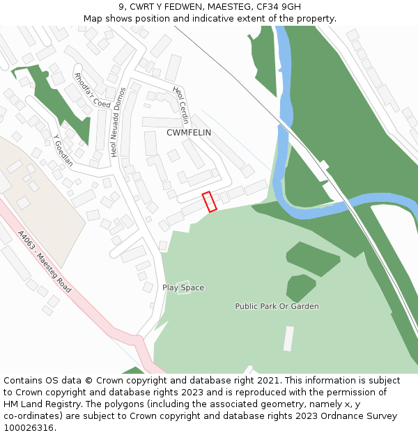 9, CWRT Y FEDWEN, MAESTEG, CF34 9GH: Location map and indicative extent of plot