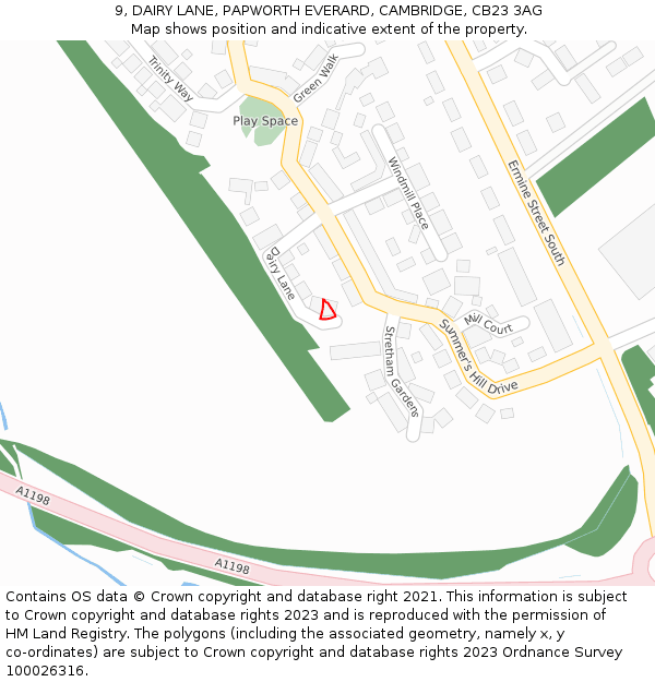 9, DAIRY LANE, PAPWORTH EVERARD, CAMBRIDGE, CB23 3AG: Location map and indicative extent of plot