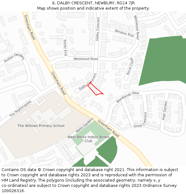 9, DALBY CRESCENT, NEWBURY, RG14 7JR: Location map and indicative extent of plot