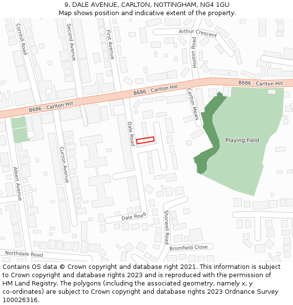 9, DALE AVENUE, CARLTON, NOTTINGHAM, NG4 1GU: Location map and indicative extent of plot