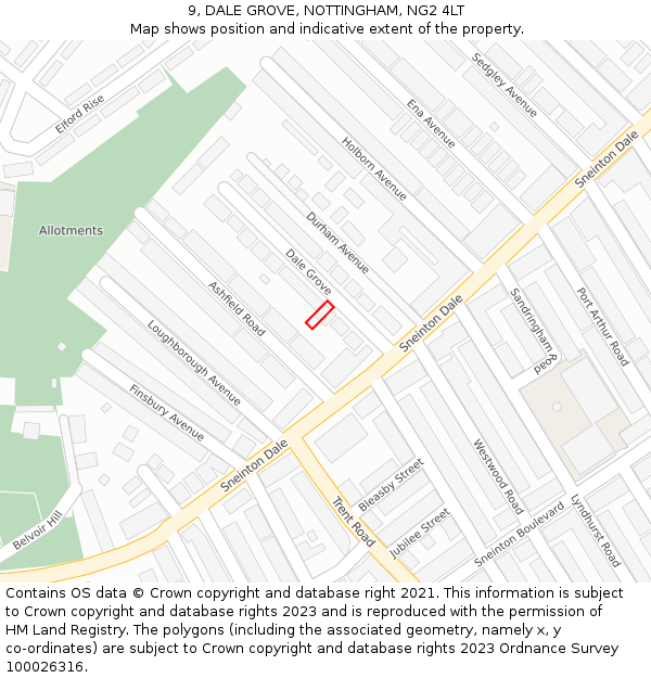 9, DALE GROVE, NOTTINGHAM, NG2 4LT: Location map and indicative extent of plot