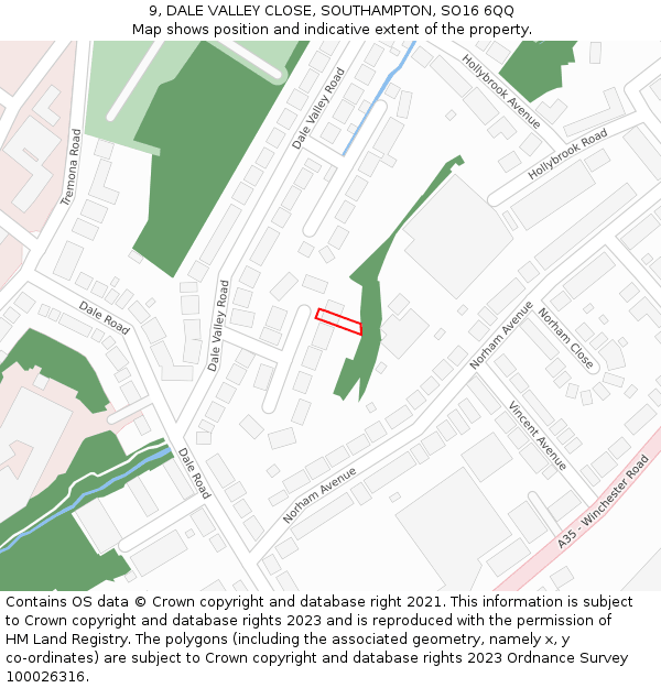 9, DALE VALLEY CLOSE, SOUTHAMPTON, SO16 6QQ: Location map and indicative extent of plot
