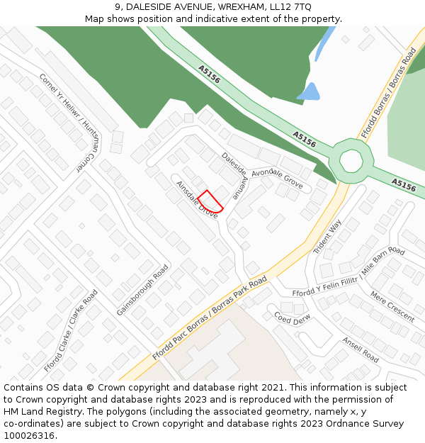 9, DALESIDE AVENUE, WREXHAM, LL12 7TQ: Location map and indicative extent of plot
