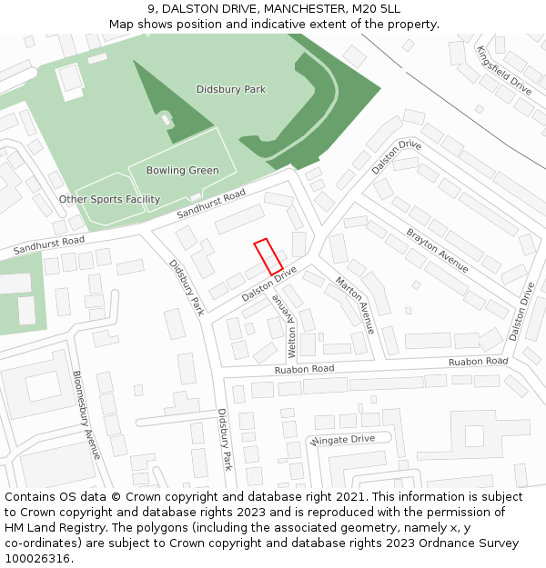 9, DALSTON DRIVE, MANCHESTER, M20 5LL: Location map and indicative extent of plot
