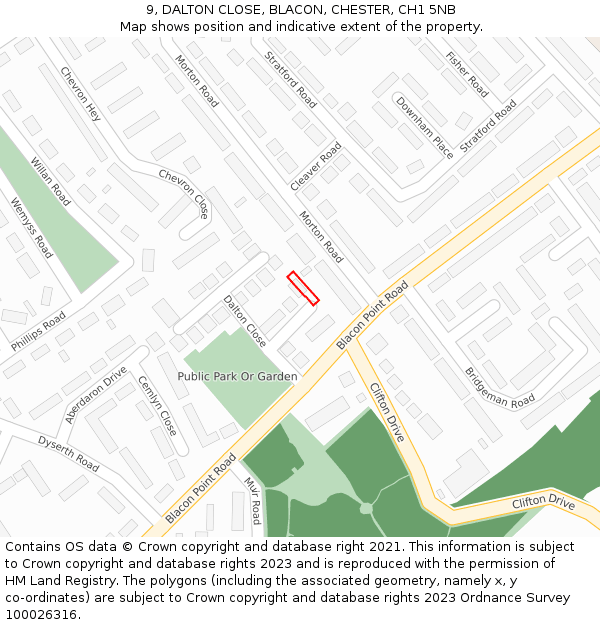 9, DALTON CLOSE, BLACON, CHESTER, CH1 5NB: Location map and indicative extent of plot